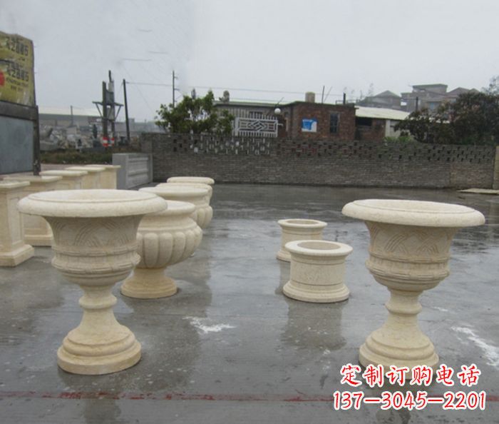 开封完美绽放——大理石花盆石雕