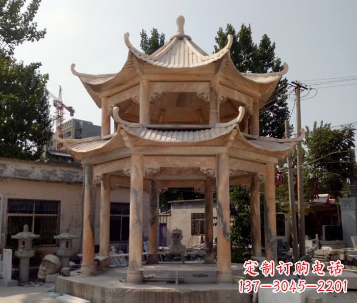 开封公园景观晚霞红双层石雕凉亭