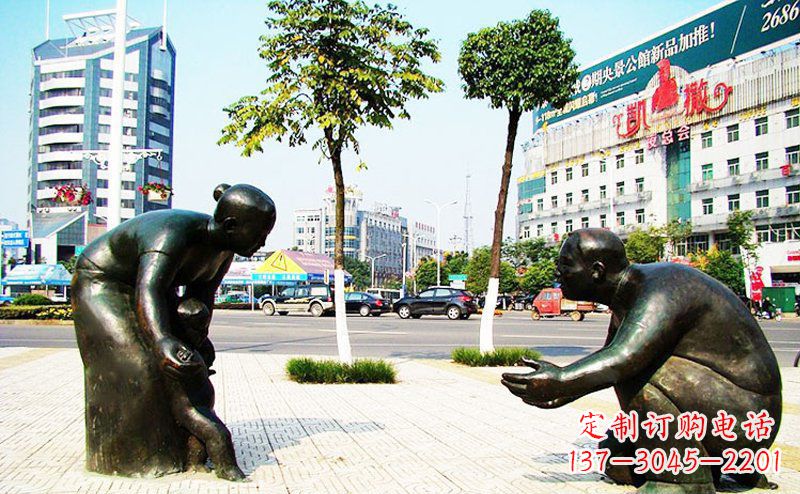 开封公园景观小孩学走路铜雕