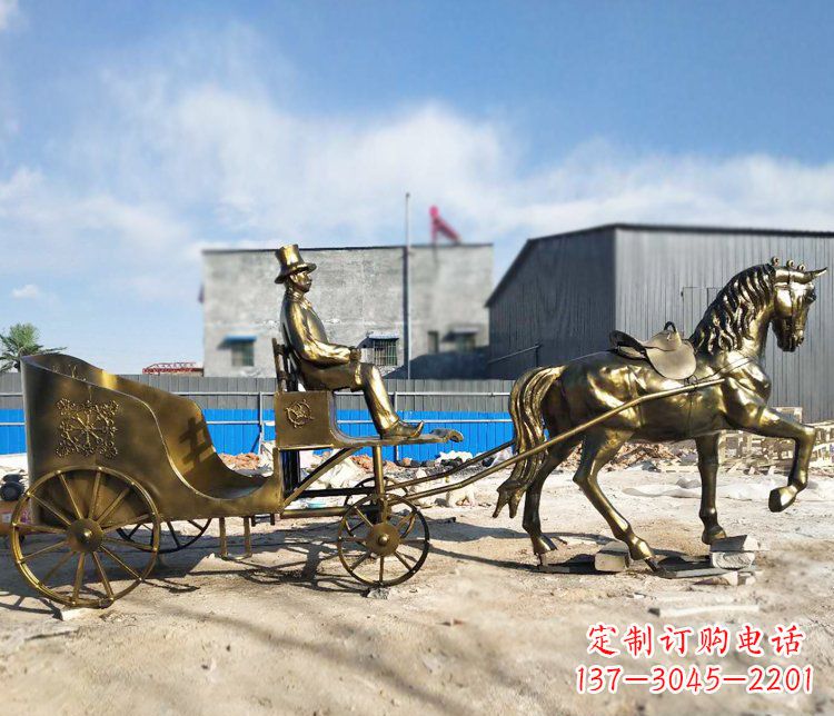 开封公园景观坐着马车的人物铜雕