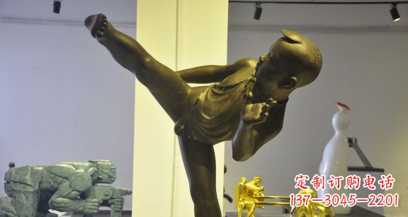 开封领雕塑男孩练功夫铜雕