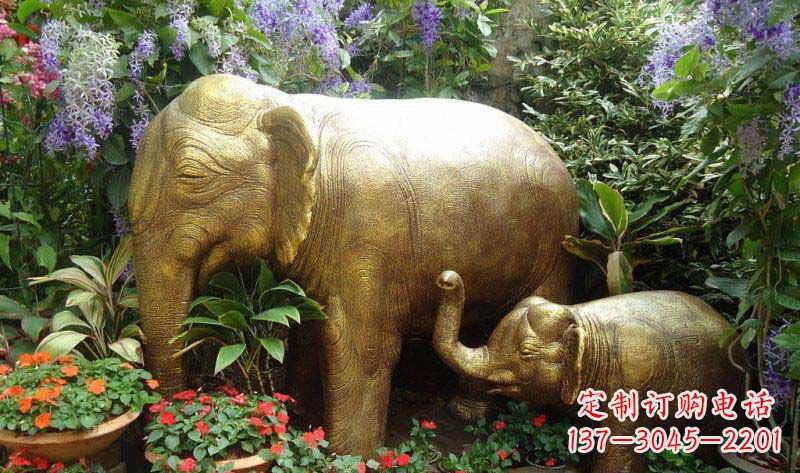 开封公园母子象动物铜雕 (2)