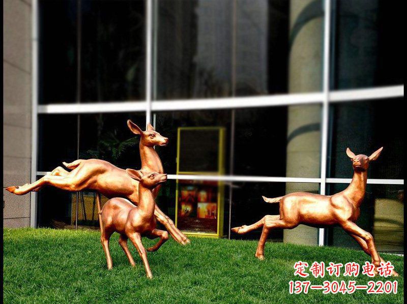 开封公园铜雕奔跑小鹿动物雕塑