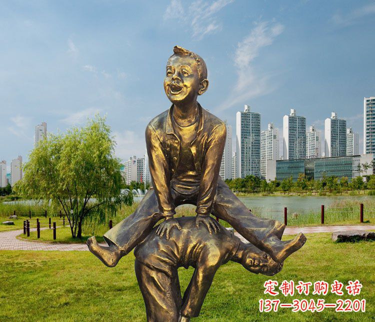 开封公园铜雕跳马蹲人物雕塑