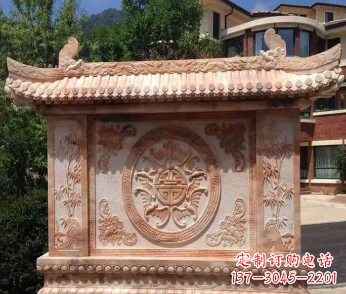 开封中领雕塑-公园晚霞红蝙蝠竹子石影壁雕塑