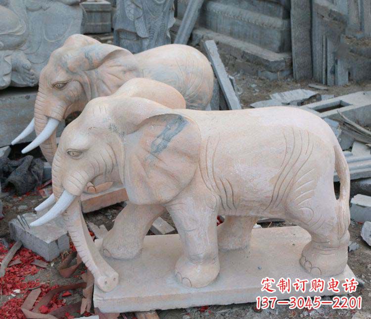 开封雕刻出令人感动的那头大象定制公园晚霞红大象动物石雕