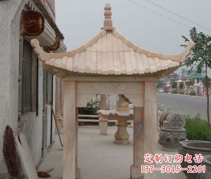 开封精美红六角石凉亭雕塑
