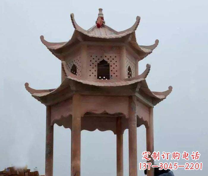 开封中领雕塑双层六角石雕凉亭