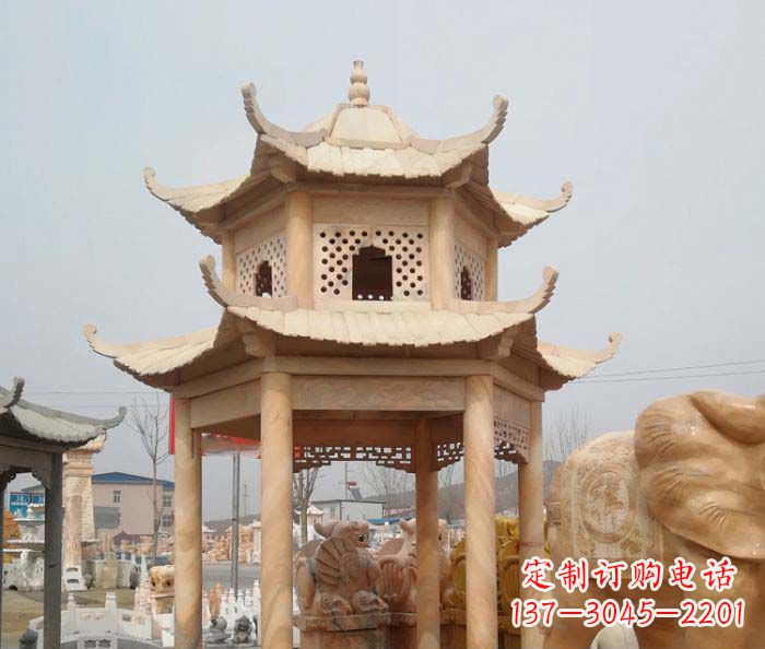 开封红双层六角石凉亭雕塑