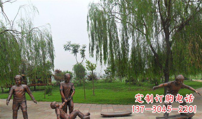 开封多彩童年,铜雕小孩游戏人物雕塑