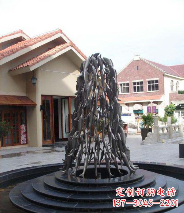 开封欢乐鱼群,喷泉铜雕