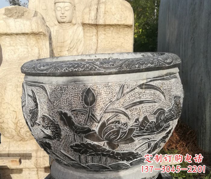 开封室内装饰用鸳鸯荷花浮雕水缸