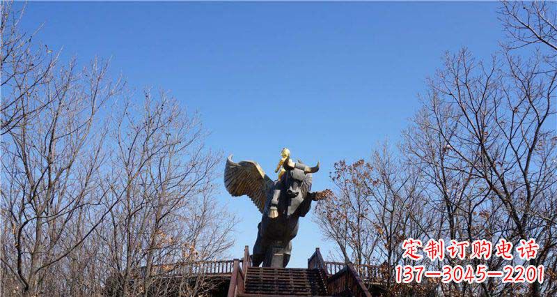 开封精美铜雕雕塑——可爱小男孩站在飞牛上