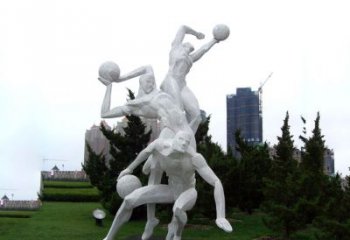开封公园体育运动不锈钢网格打篮球人物雕塑