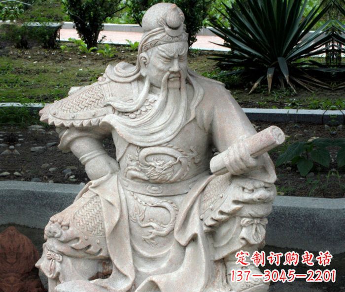 开封中领雕塑:经典古典关公石雕