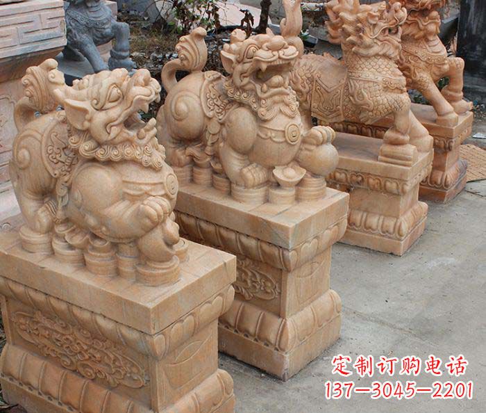 开封中领雕塑-古代神兽晚霞红貔貅石雕