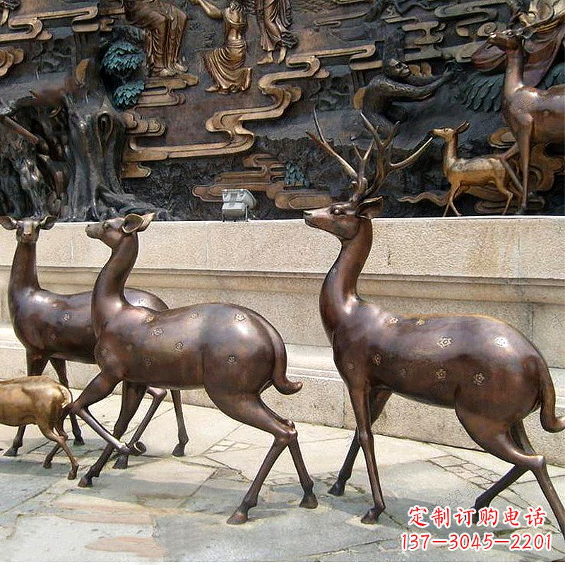 开封古铜色梅花鹿铜雕精美塑型