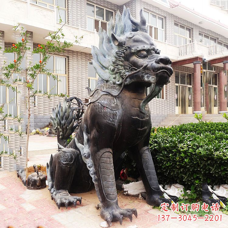 开封古铜色镇宅铜麒麟雕塑,精美绝伦!