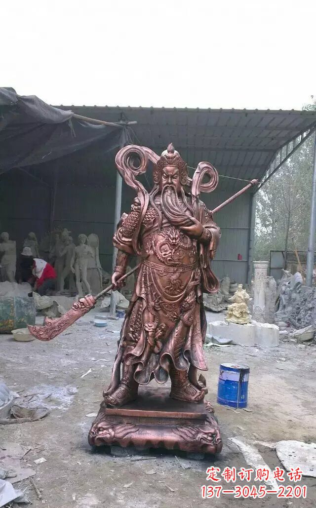 开封精美关公红铜雕塑