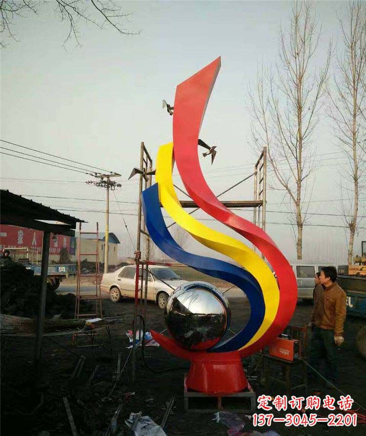 开封广场不锈钢彩色抽象凤凰雕塑