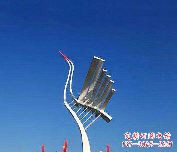 开封广场不锈钢抽象丹顶鹤景观雕塑