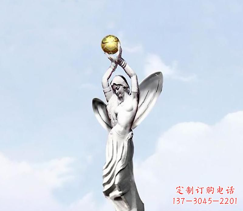 开封精美的不锈钢女人双手捧球雕塑