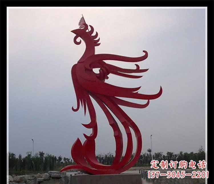 开封广场不锈钢飞翔的凤凰雕塑 (2)