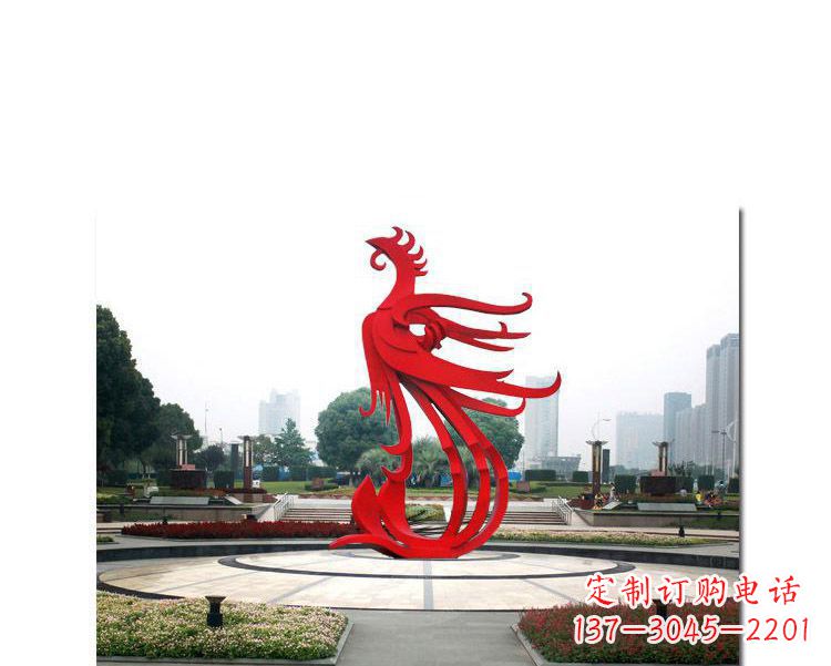 开封古韵雕塑:不锈钢飞翔凤凰雕塑