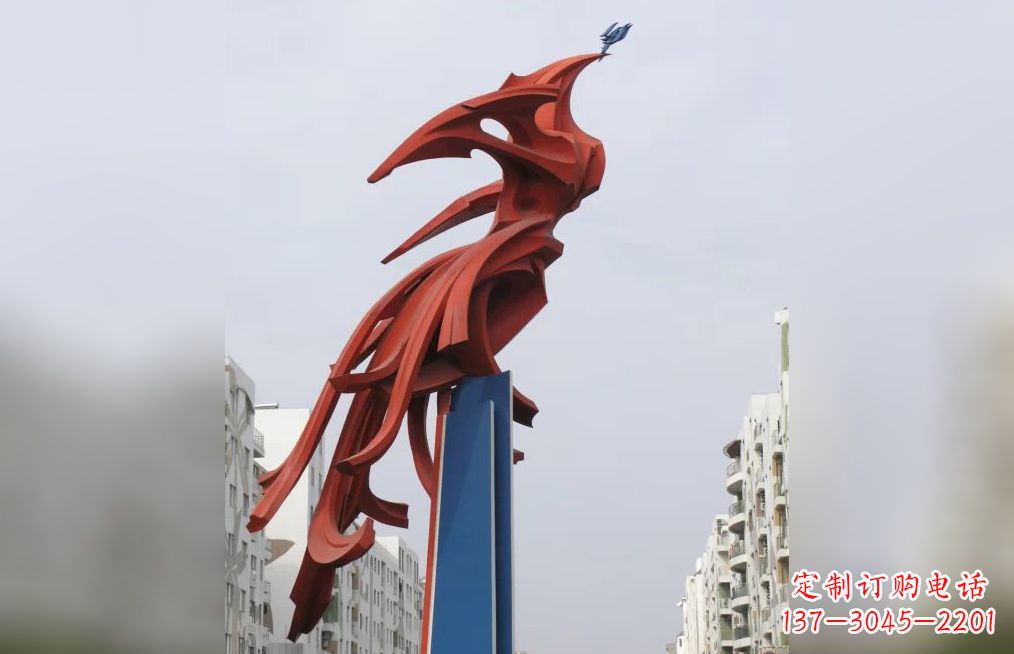 开封中领雕塑制作,精美不锈钢凤凰抽象雕塑