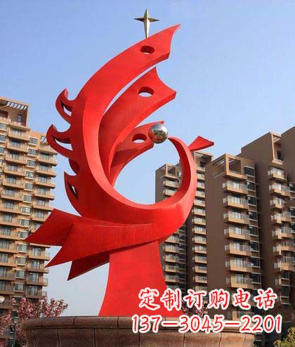 开封广场不锈钢凤凰明珠抽象雕塑