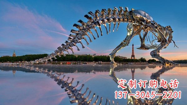 开封魅力无穷的不锈钢恐龙骨架雕塑