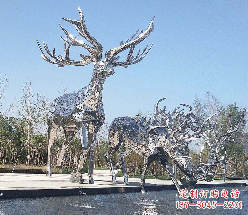 开封优雅而古典的不锈钢梅花鹿摆件雕塑
