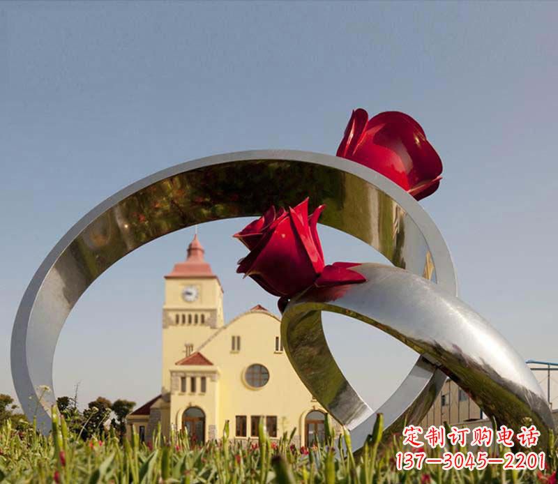 开封广场不锈钢玫瑰戒指景观摆件雕塑