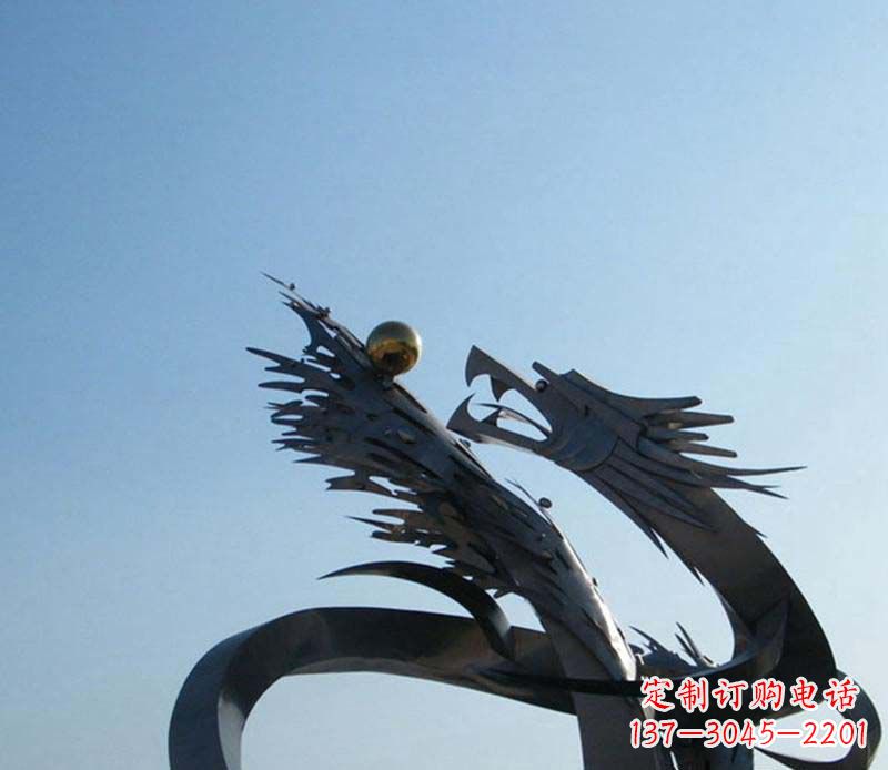 开封中领雕塑-不锈钢龙吞球抽象雕塑