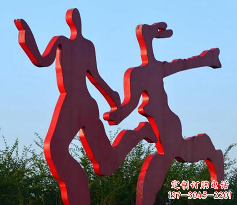 开封中领雕塑-多彩情侣跑步雕塑