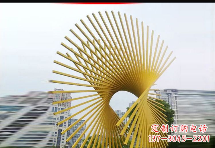 开封现代美学——不锈钢树枝扇形景观雕塑