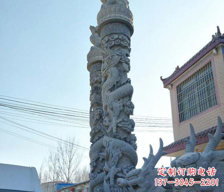 开封精美广场大理石龙柱雕塑