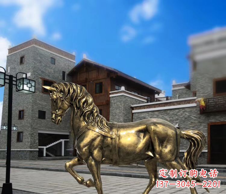 开封广场仿铜奔马雕塑 玻璃钢公园景观动物雕塑