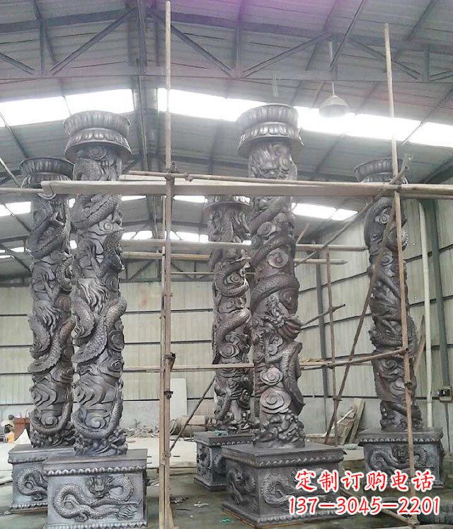 开封广场仿铜龙柱玻璃钢柱子雕塑