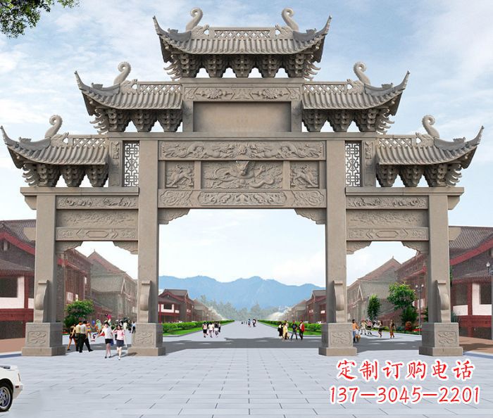 开封广场景观大理石牌楼石雕 (2)