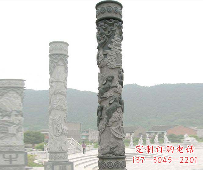 开封中领雕塑:多彩活力的12生肖石柱