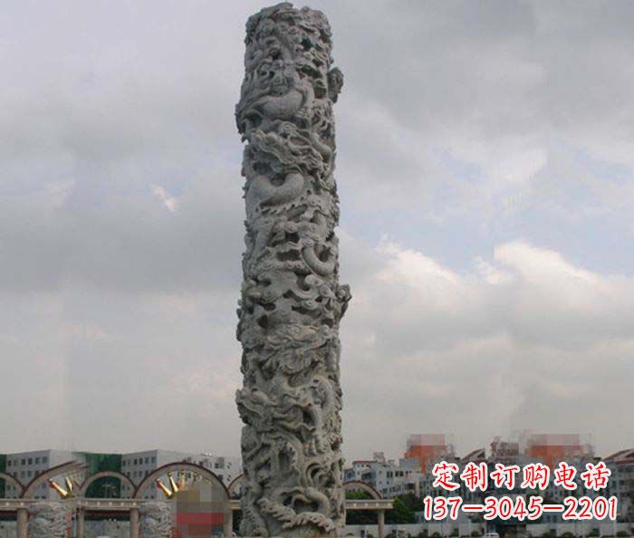 开封精美仿古盘龙柱石雕