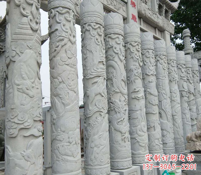 开封中领雕塑:专业定制十二生肖石柱景观石雕