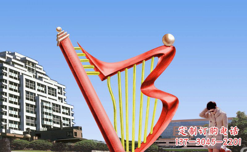 开封中领雕塑精制不锈钢竖琴雕塑