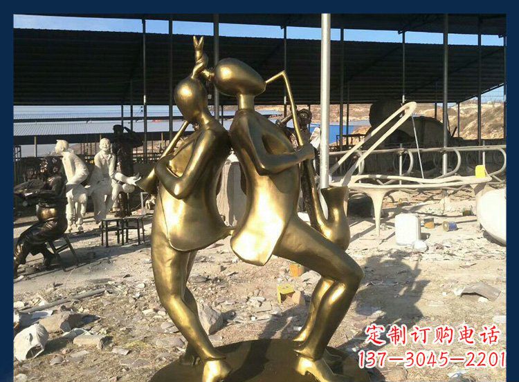 开封中领雕塑:优雅萨克斯铜雕贴金吹管人物雕塑