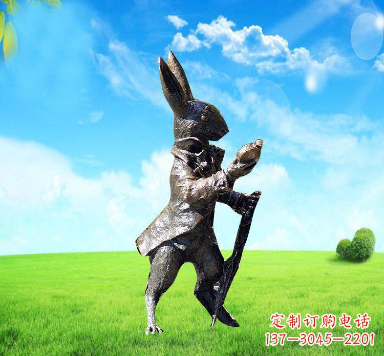 开封以广场铜雕小兔挖萝卜动物雕塑为你礼赞美好!