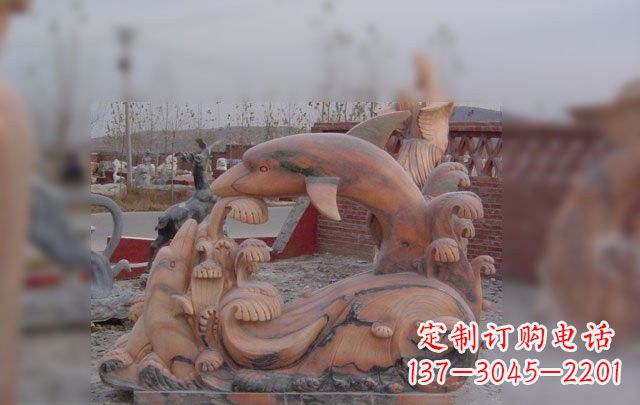 开封海豚海浪石雕,精美艺术品