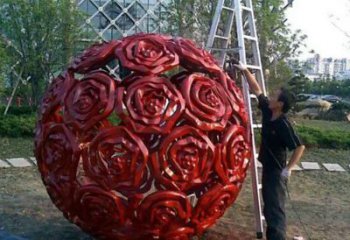 开封广场不锈钢玫瑰花镂空球景观雕塑