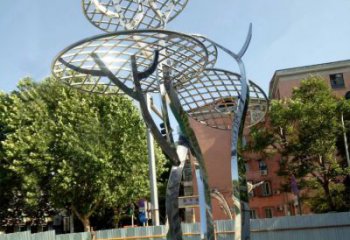 开封广场抽象网格不锈钢树雕塑