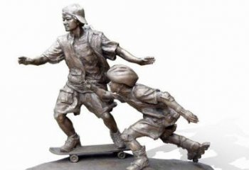 开封令人惊叹的广场滑板男孩铜雕塑